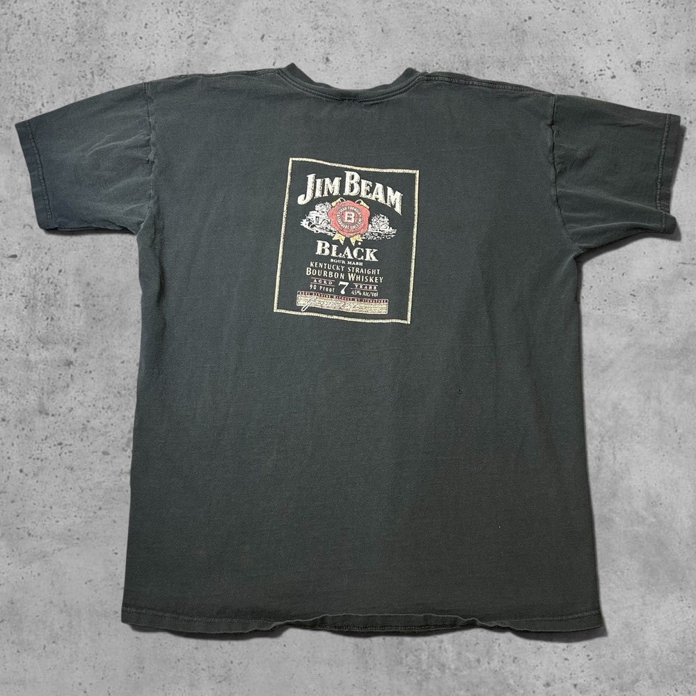 Vintage Jim Beam Black Bourbon Whiskey Graphic T-Shirt Faded Black XXL